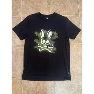 Psycho Bunny 4 Small Black Rockaway Graphic Crew-Neck Short Sleeve T-Shirt Neon